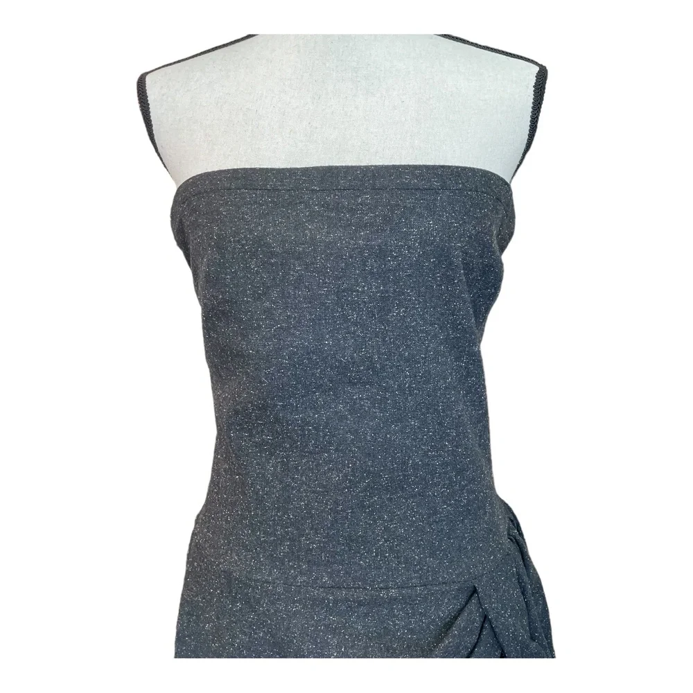 2b. Rych Womens Dress Tulip Sheath Black Tweed Wool Strapless Ruched Mini 10 - Picture 5 of 13
